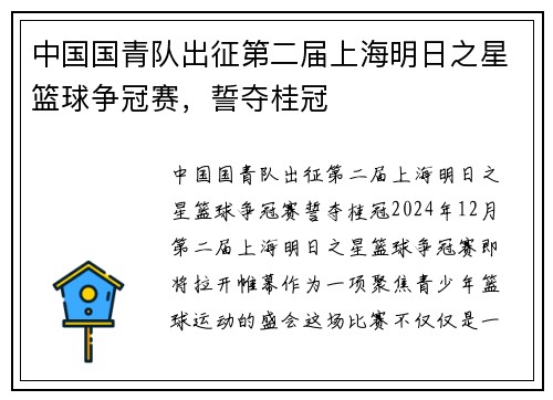 中国国青队出征第二届上海明日之星篮球争冠赛，誓夺桂冠