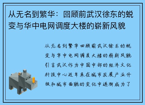 从无名到繁华：回顾前武汉徐东的蜕变与华中电网调度大楼的崭新风貌