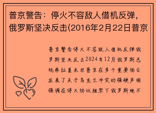 普京警告：停火不容敌人借机反弹，俄罗斯坚决反击(2016年2月22日普京就俄美达成叙利亚停火协议发表讲话)